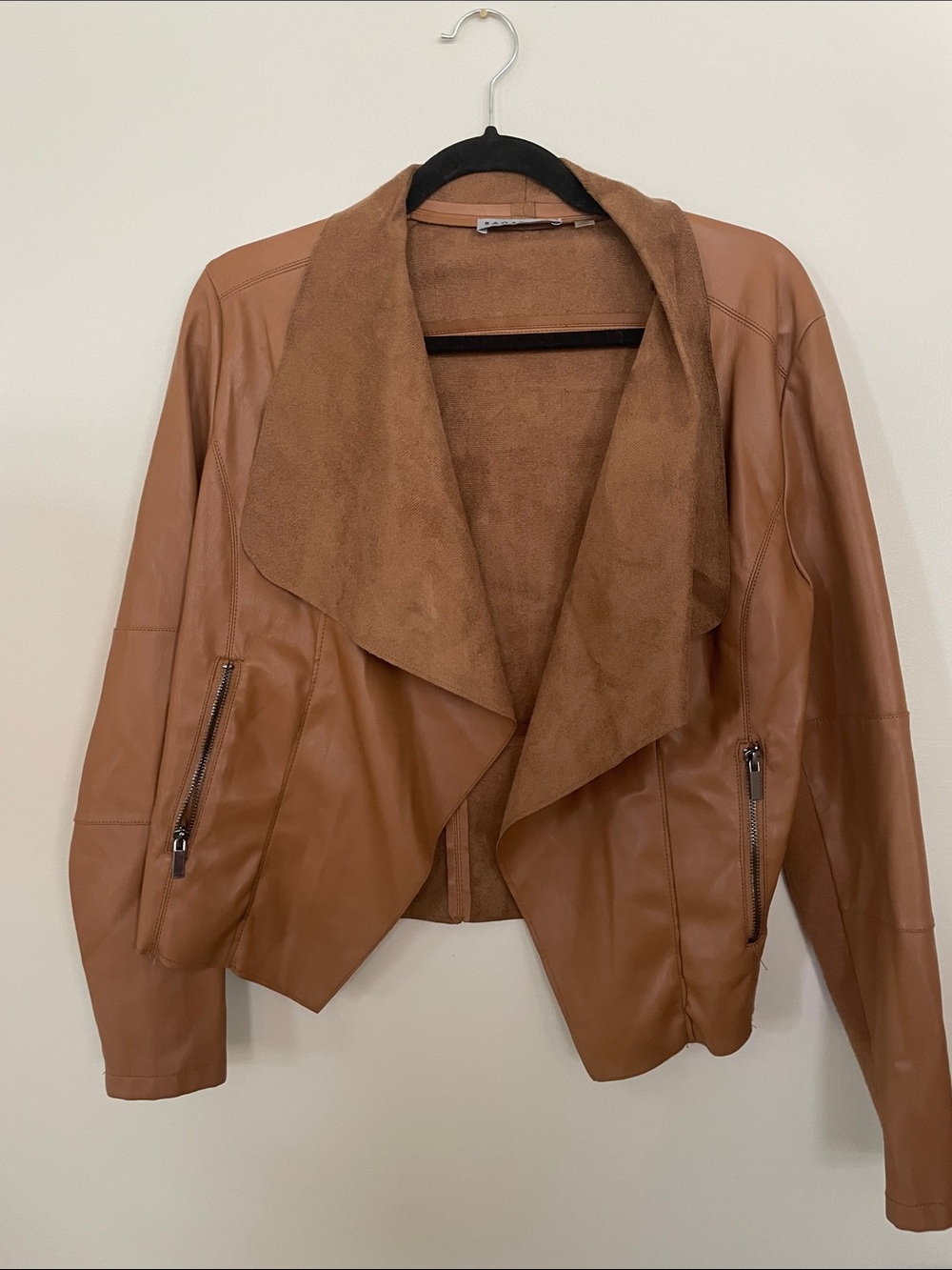 bagatelle Cognac Draped Faux Leather Jacket